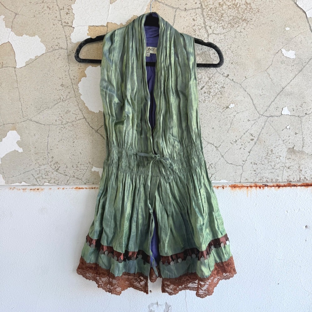 Y2K Boho Tunic Top Iridescent‎ Longline Whimsical Fairycore Tank Micro Mini M